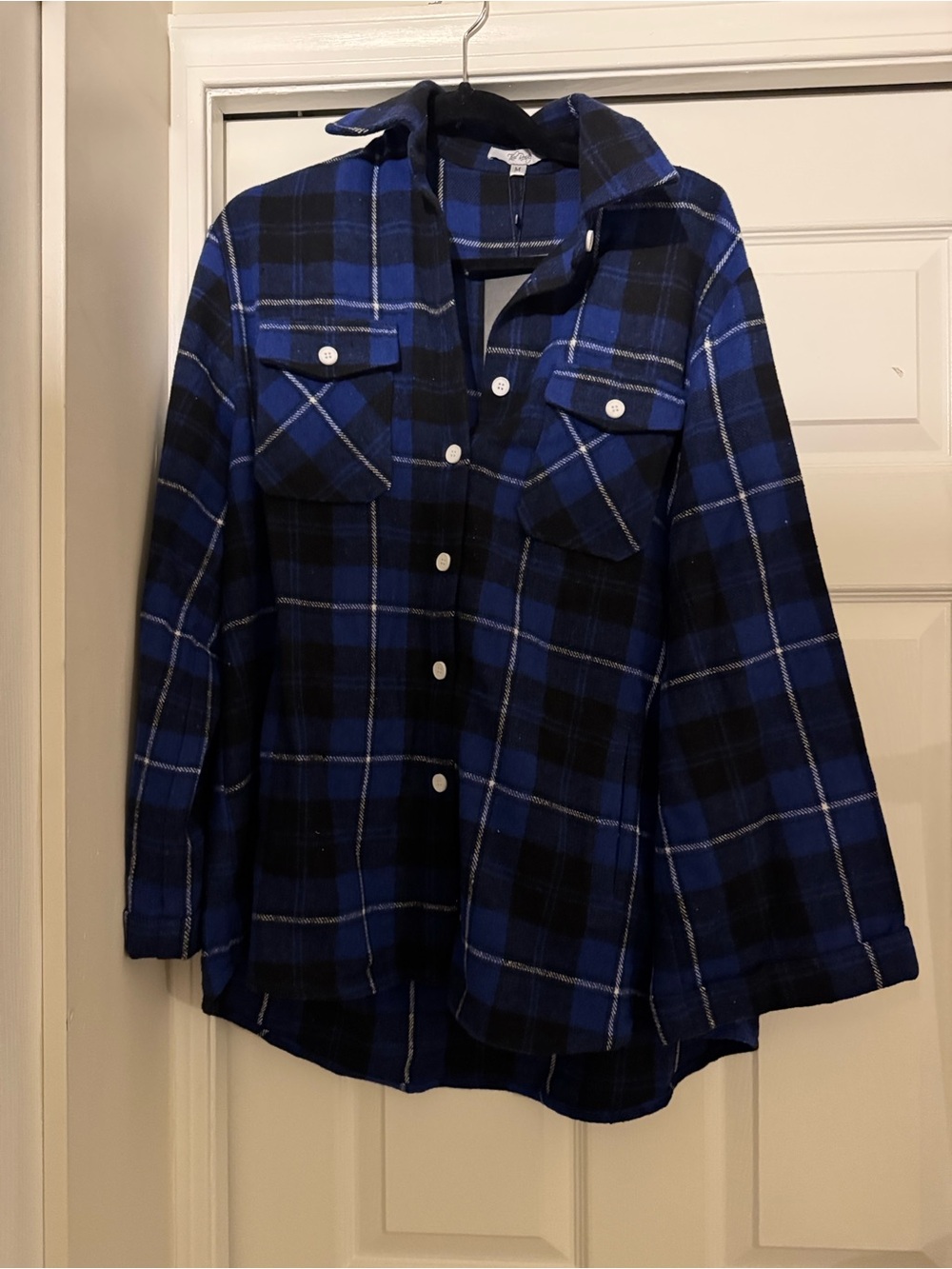 Women’s Blue and Black Plaid Button-Down with Chest Pockets (female owned brand)